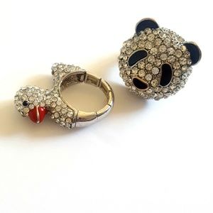 Ring Set Rhinestone Panda Bear and Duck rings